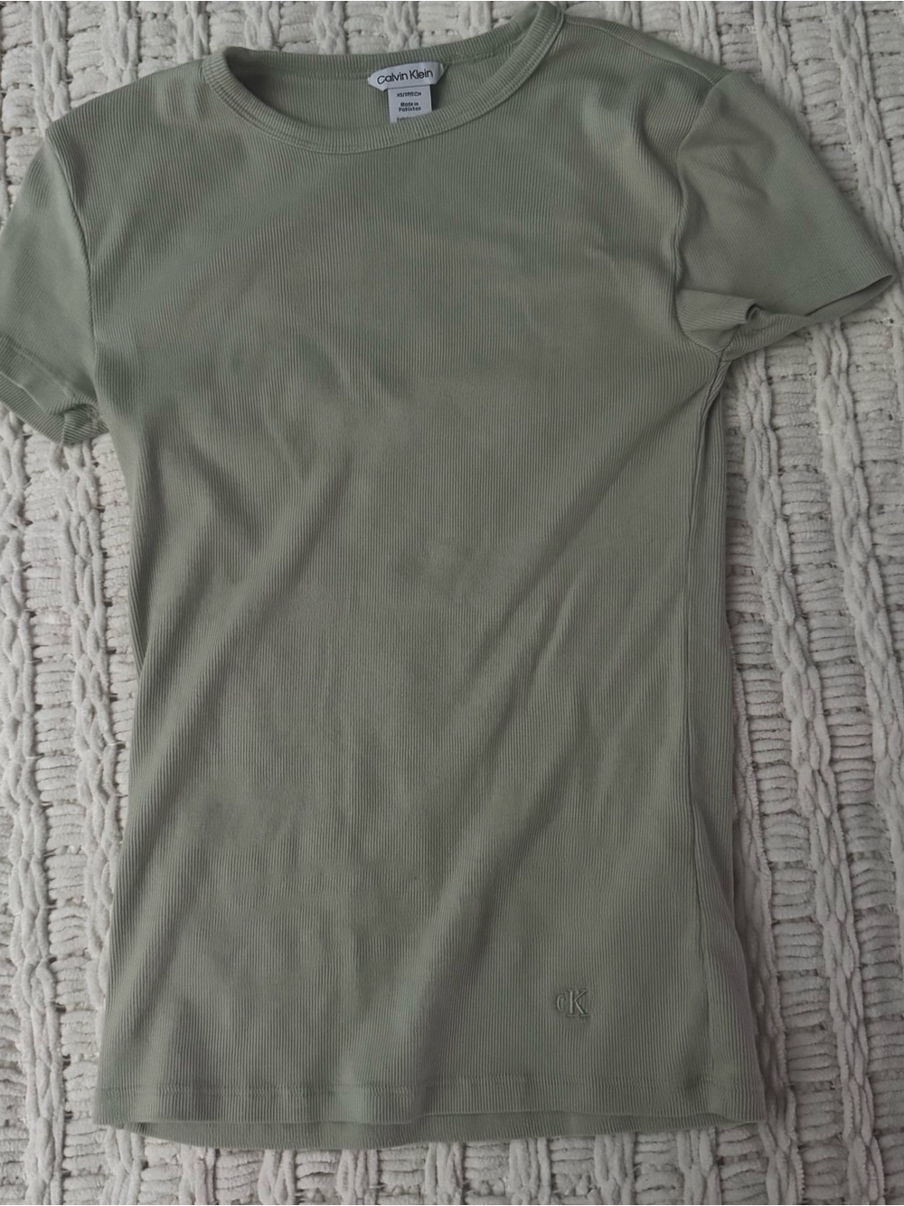 Calvin Klein Sage Green Ribbed Crew T-Shirt